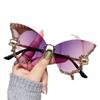 Солнцезащитные очки без оправы с бриллиантами в форме бабочки, женские, личностные, гиперболизированные, металлические