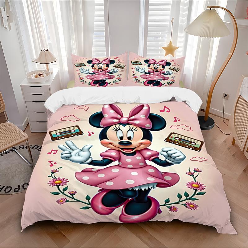 Minnie Mouse Retro Vibes Print 3Pcs Bedding Setduvet Cover With 2 Bedropillowcase Home Birthday Gift