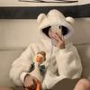Медвежьи уши Декор с капюшоном и длинными рукавами, карманами на молнии, флисовая куртка, женское зимнее теплое пальто из искусственной овечьей шерсти