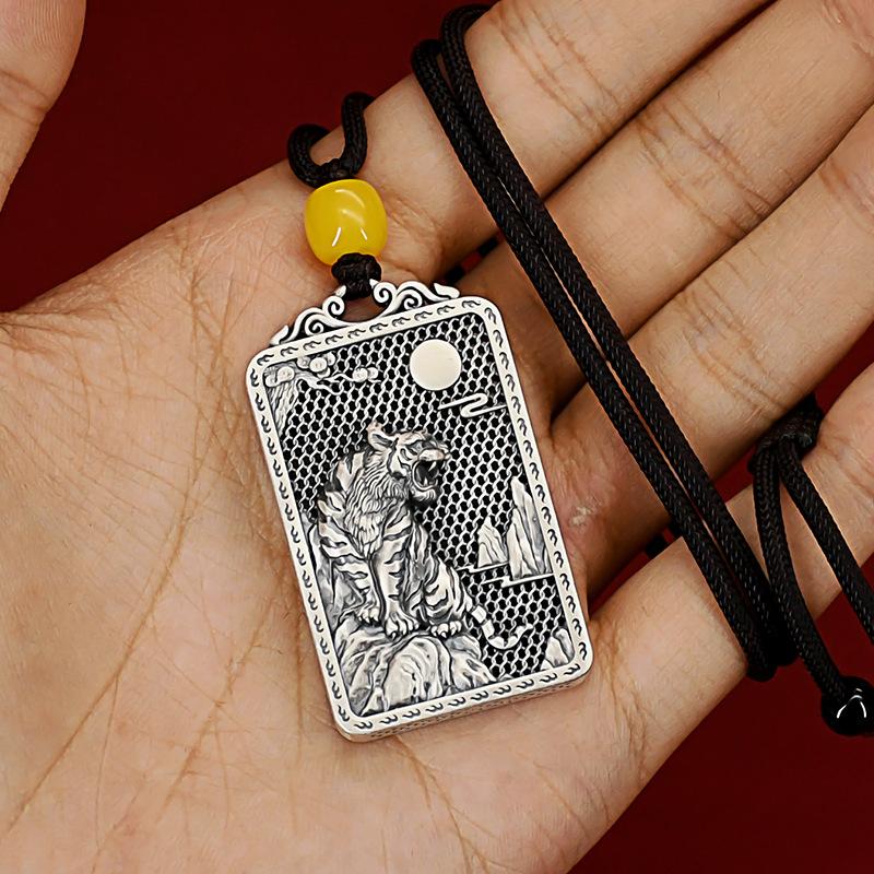 Antique Zodiac Tiger Pendant for Men and Women Couple Style Square Brand Tiger Mountain Pendant