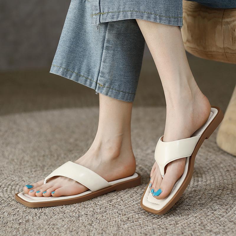 Spring and Summer Footwear Plus Size Square Toe Flat Slippers Sandals Women's Shoes
