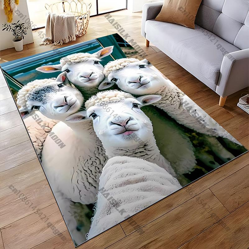 Group of curious friendly sheep carpet Yoga living room room decor children's crawling mat doormat area rug games mat
