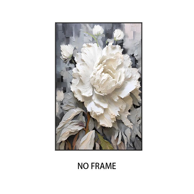 Abstract White Flower Oil Painting Printed On Canvas, Luxury Flower Posters and Prints Floral Wall Art Porch Living Room Decor