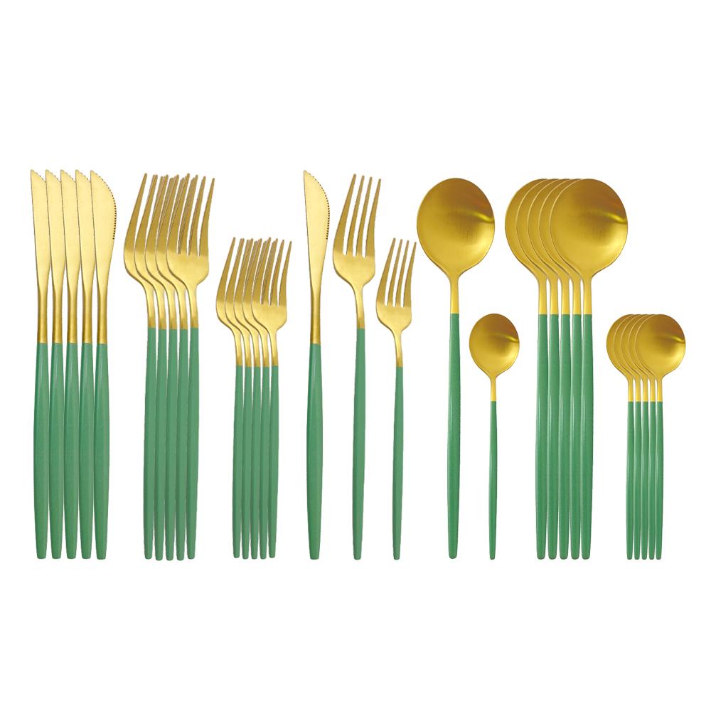 30Pcs Matte Black Gold Cutlery Set Stainless Steel Dinnerware Knife Dessert Fork Spoon Dinner Silverware Party Tableware Set