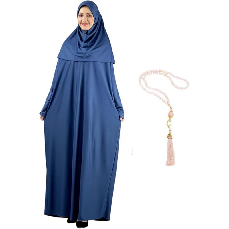Women Prayer Clothes With Hijab Muslim Outfits Long Robe Abaya Turkish Islamic Dresses Dubai Kaftan With Rosary