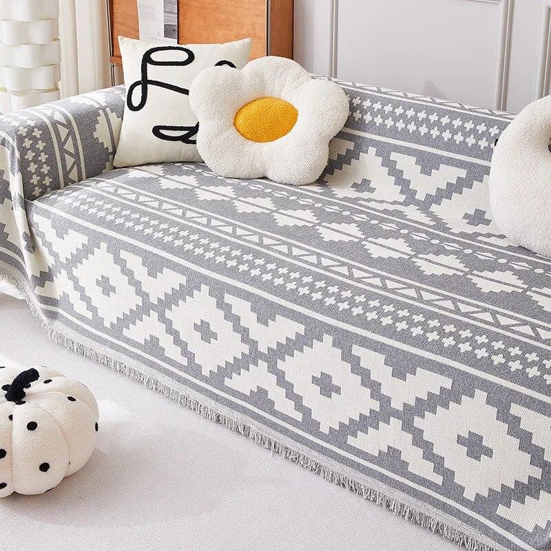 Boho Geometric Throw Blanket Chenille Sofa Towel Cover Both Sides Universal Four Seasons Simple Non Slip Sofa Cushion Cover