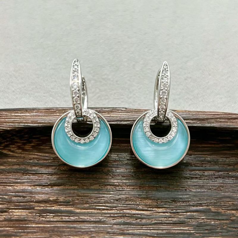 Blue Cat Eye Earrings High End Exquisite Luxury Fashion Ear Buckle Jewelry for Valentine's Day Gift for Her
