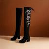 Большие повседневные сапоги до колена, осенне-зимние, на шнуровке, со стразами, на толстом каблуке, бархатные, эластичные, длинные сапоги 35-40