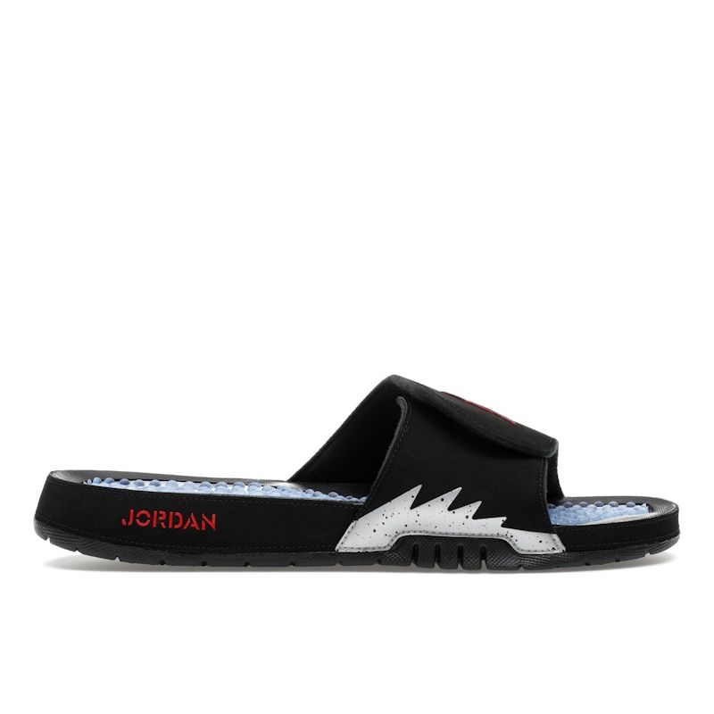Air Jordan Hydro 5 Slide Black Metallic Unisex Sneakers Fire-Red Metallic-Silver 555501-061