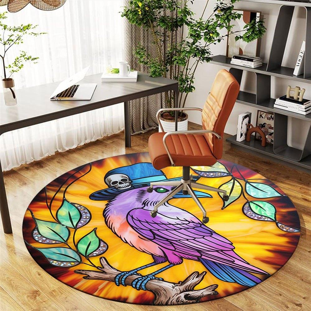 Stained Glass Raven with Hat Wall ArtRound Non-Slip chair mat chair carpet for office Rugs for Office Decor Gift For Valentine's Day Mother's Day Hall