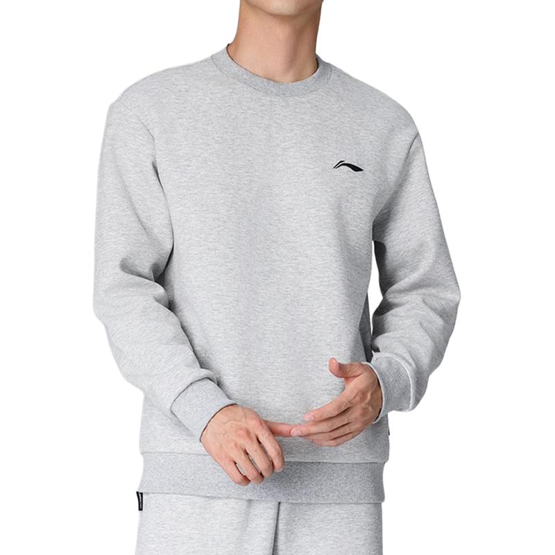 Li-Ning Хлопок, приятный для кожи, устойчивый к сминанию, устойчивый к скатыванию, универсальный, в рубчик, однотонный, базовый, спортивный, повседневный, с круглым вырезом, обычная толстовка ASWDVE4-12-2