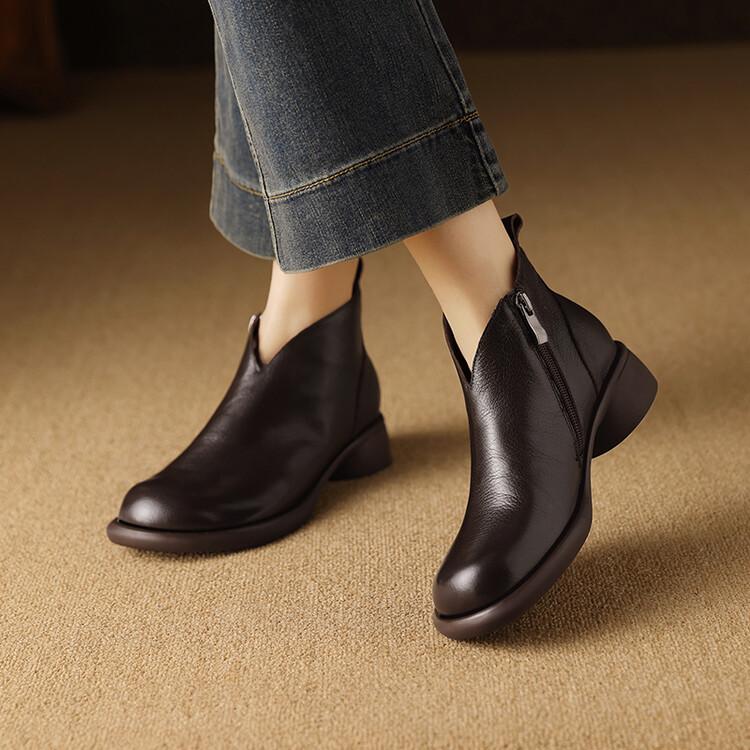 Модные новые осенне-зимние женские ботинки из натуральной кожи, модные ботильоны с круглым носком для женщин, короткие ботинки, обувь на массивном каблуке, ботинес мухер
