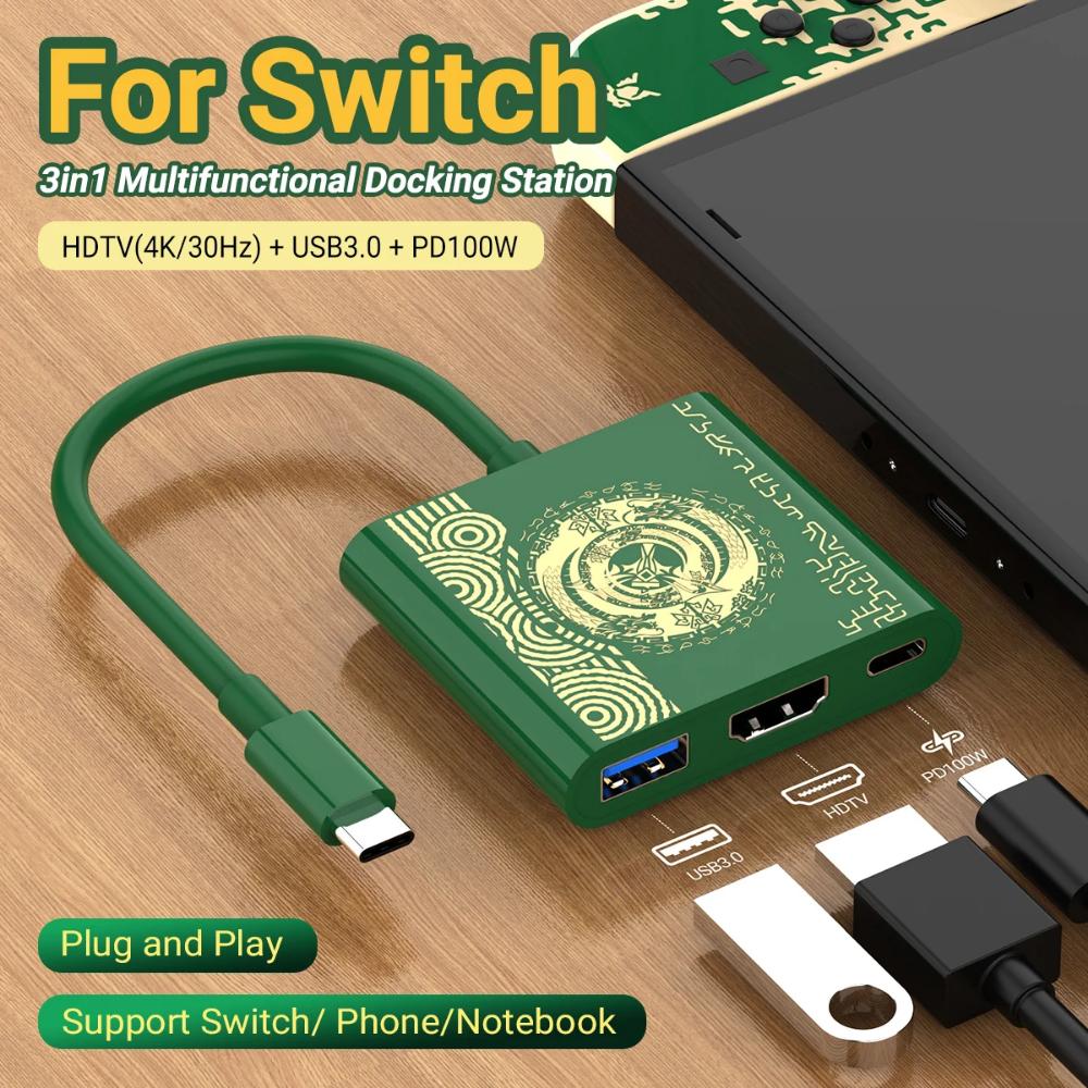 ДЛЯ Портативной док-станции Nintendo Switch TYPE-C Hub с HDMI и USB 3.0 Идеально подходит для путешествий и игр