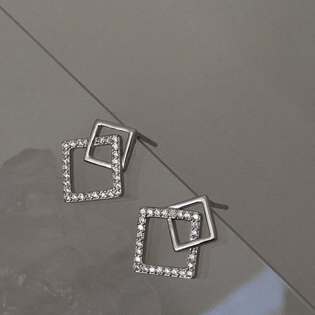 Foxanry Prevent Allergy 925 Sterling Silver Stud Earrings New Trendy Sweet Sparkling Zircon Geometric Party Jewelry Couples Gift