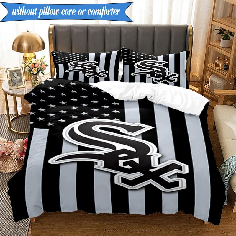 3PCS White Chicago Design Bedding Set,Including 1pc Duvet Cover And 2pcs Pillowcases Perfect for Bedroom, Dormitory, Fan Christmas gift