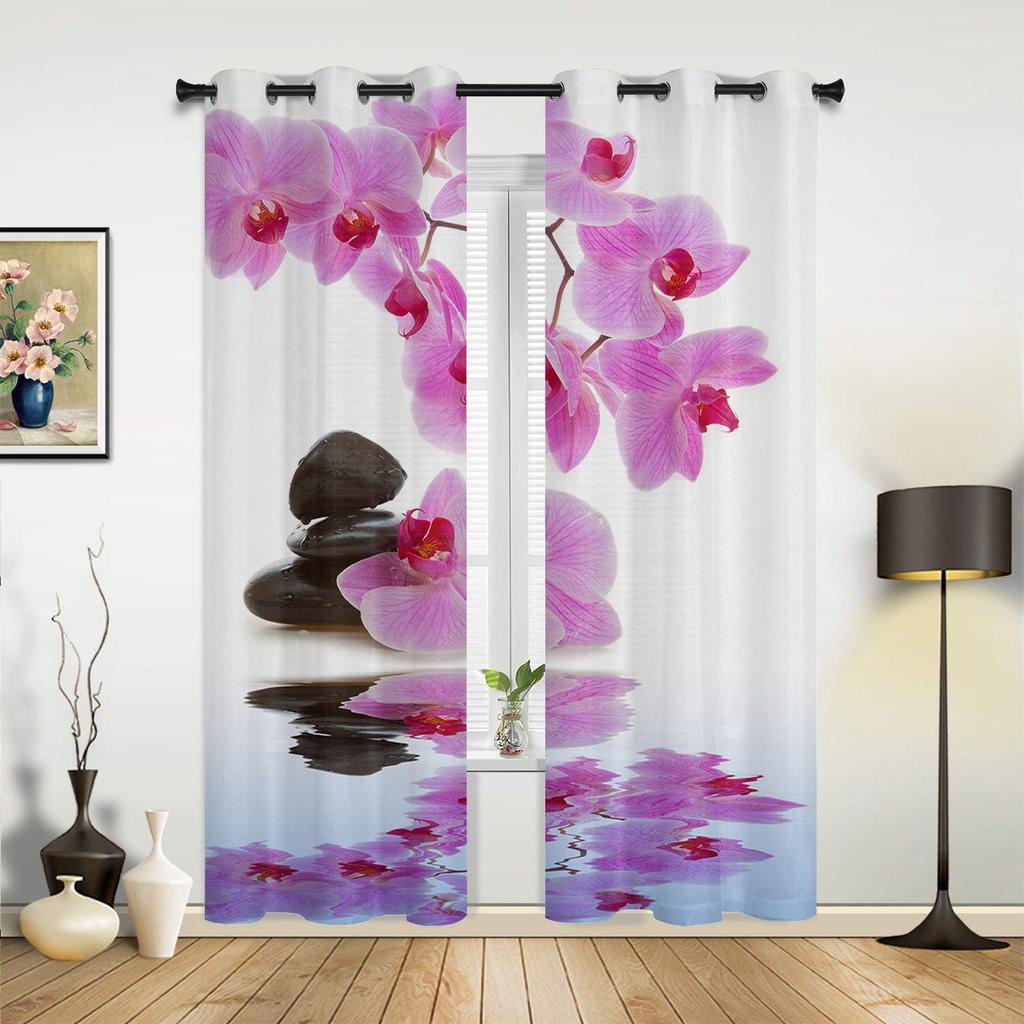 Pink Flowers Orchid Branches Curtains for Bedroom Living Room Drapes Kitchen Children's Room Window Curtain Modern Home Decor