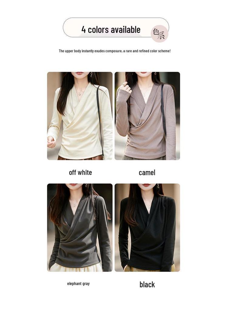 Women's Fashionable Slimming V-Neck Casual Base Shirt - Autumn/Winter 2025 Collection