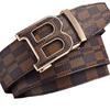 Men's Versatile Genuine Leather Belt with Automatic Plaid Buckle for Business and Casual Wear