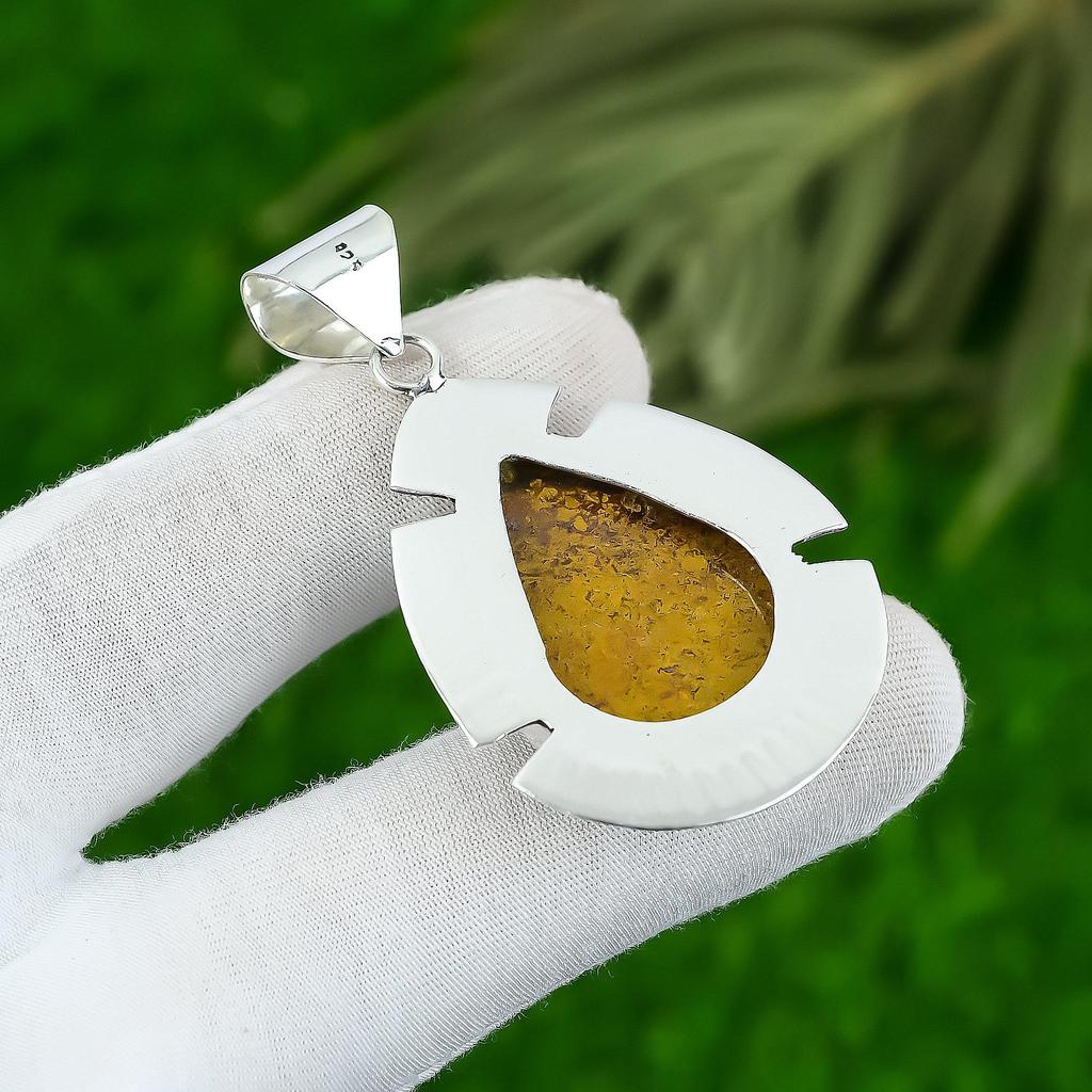 Pear Natural Ocean Jasper Sister Handmade Bezel Elegant Pendant Sterling Silver