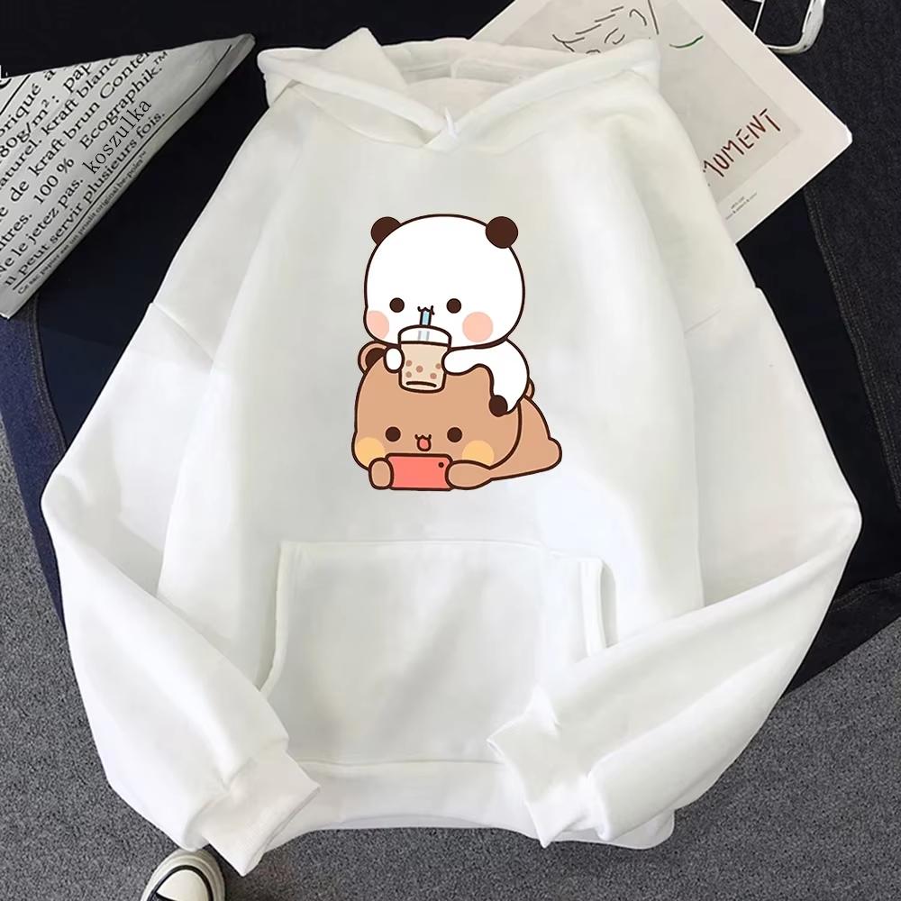 Bubu And Dudu Bubble Tea Print Graphic Hoodie Men Women Kawaii Harajuku Loose Long Sleeve Pullover Sweatshirt Vintage Cute Daily Top