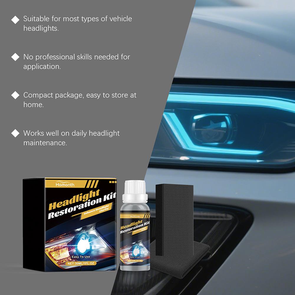 30ml Headlight Restoration Kit Headlight Lens Restoration System Car Headlight Maintenance Retreading Clean Kit,Car Care Project