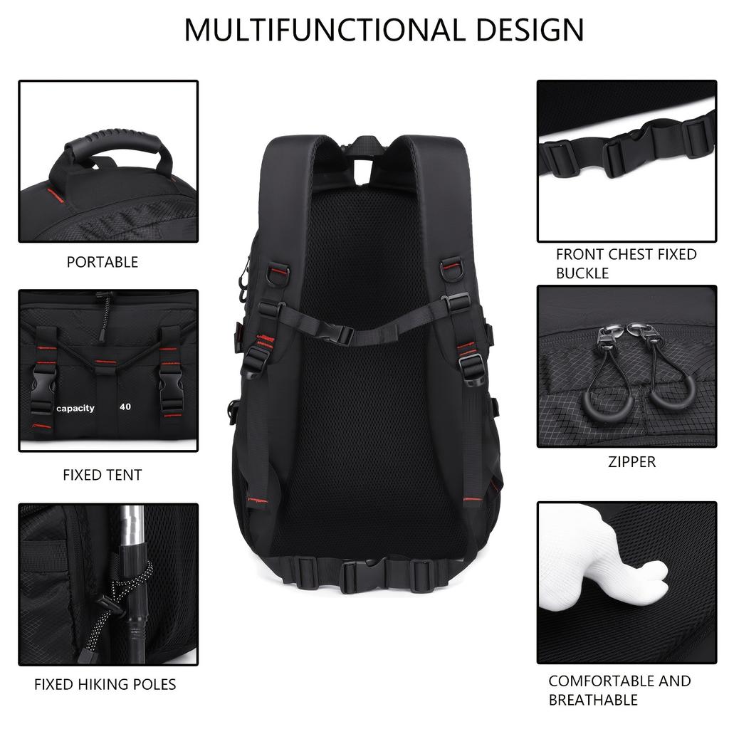 Lightweight 10.57gal Travel & Hiking Backpack with USB Charging Port, Adjustable Straps, Durable Polyester, Fits 17-inch Laptop