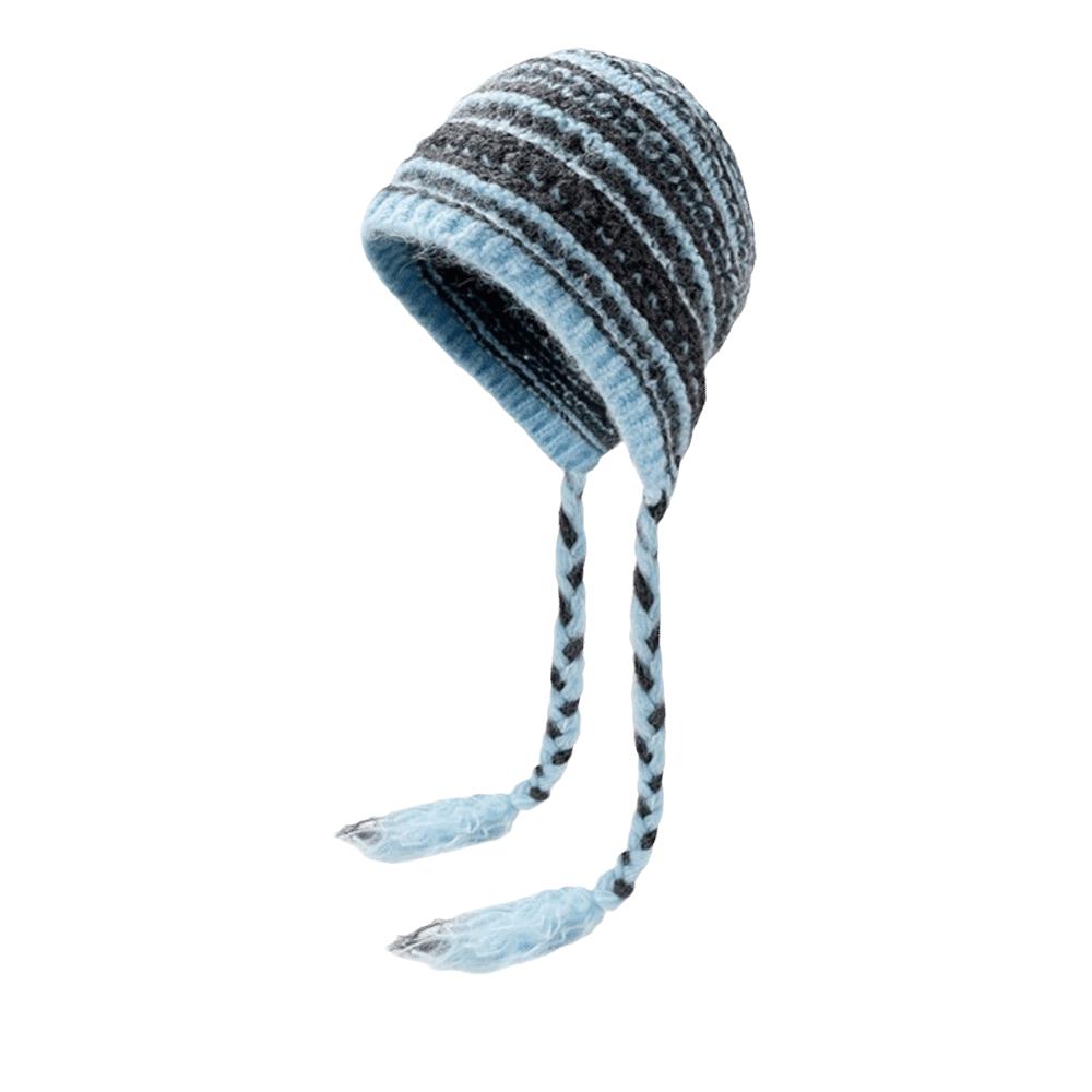 Lined Knitted Winter Hat Striped Braid Beanie Hat Fashion Pompom Beanie Cap For Women