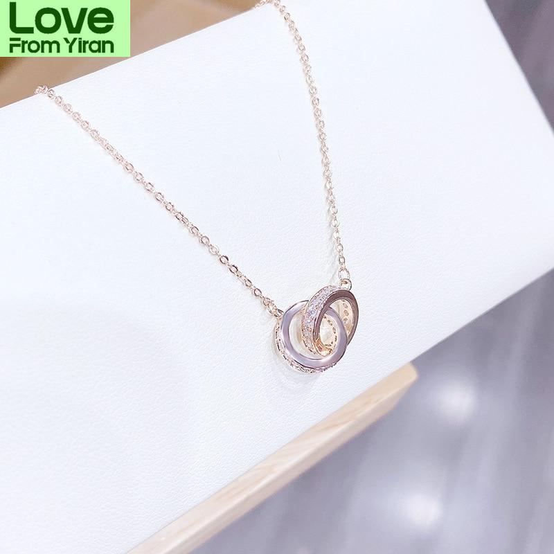 Женское ожерелье из розового золота с пряжкой, набор из двух колец, короткая цепочка-воротник