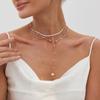 Ingemark 2Pcs/Set Minimalist Imitation Pearl Chain Necklace for Women Collar Trend Vintage Sequin Pendant Choker Party Jewelry