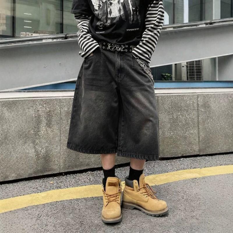 Retro Washed Loose Straight Cut Denim Capri Pants Men Women High-Waisted Casual Cotton Jeans
