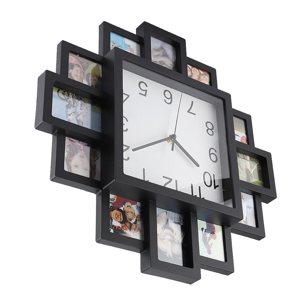 2 In 1 Plastic Wall Clock Photo Frame Black Modern Home Decor Living Room Decoration