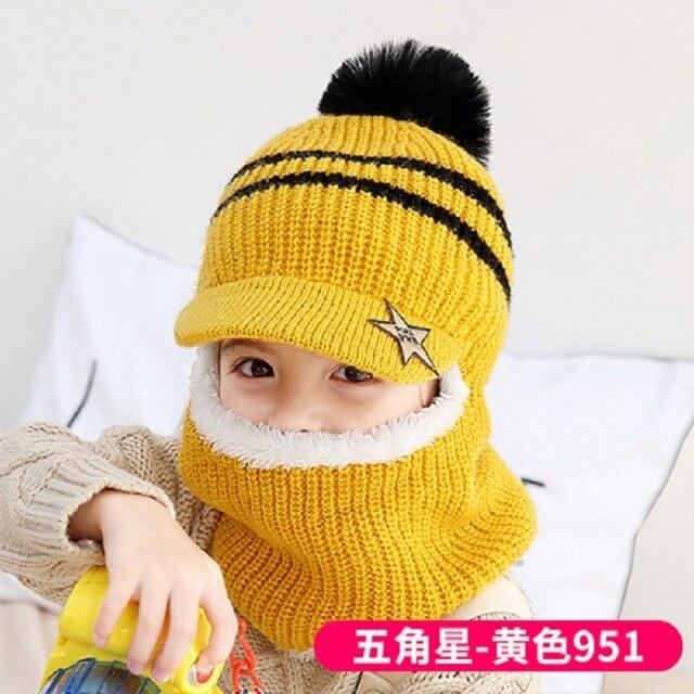 Children Hats Winter Crochet Hat Scarf One Piece Kids Caps Girls Pompom Baseball Cap Baby Hat 
