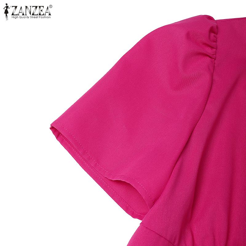 ZANZEA Женское летнее повседневное длинное платье с V-образным вырезом и коротким рукавом