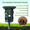 Solar Ultrasonic Animal Pest Repeller Outdoor Four Speakers Mechanical Wave Frequency Scare LED PIR