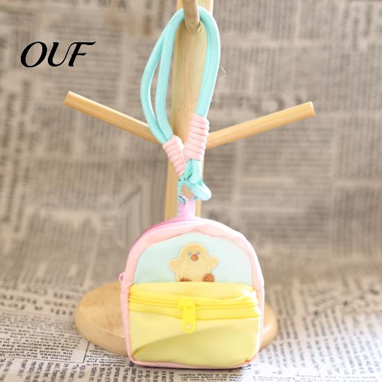 Decorative Embroidery Coin Wallet Small Purse, Macaron Style Mini Backpack Pendant with Lanyard, Lightweight Kawaii Pouch Double Zippered Compartments