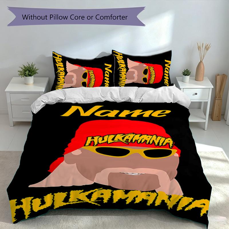 3pcs Custom Name Hulk Hogan Set,Includes 1 Duvet Cover and 2 Pillowcases,All-season Bedroom Decor