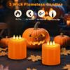 Большие бездымные свечи с 3 фитилями, 10x10 см, мерцающие осенние светодиодные свечи с пультом и таймером, регулируемые по яркости, из настоящего воска, на батарейках, оранжевые