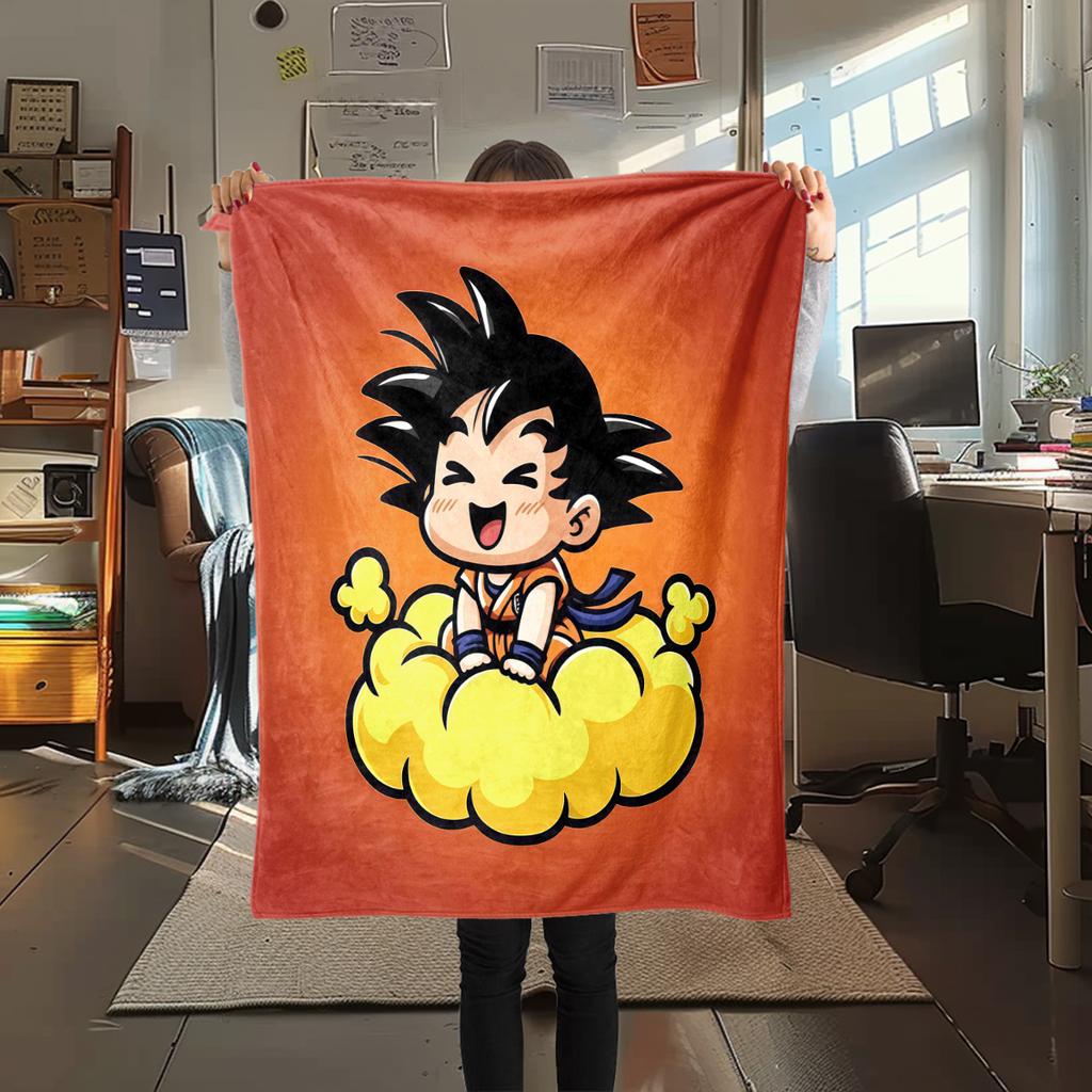 1PC Cute Cartoon Son Goku Print Flannel Blanket, High quality All Seasons, Home Decor, Warmth and Comfort, Perfect for Christmas Gifts