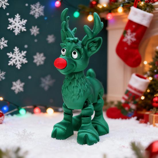Фигурка оленя с красным носом, подвижный рождественский олень, коллекционный олень с гибкими суставами, праздничное украшение, подарок к празднику