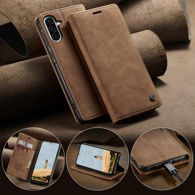 Ультратонкий прочный магнитный чехол из матовой кожи для телефона Samsung S25 S24 S23 A56 iPhone 16 15 14 13 Google Pixel 9 8 7 держатель для карт и подставка флип-чехол