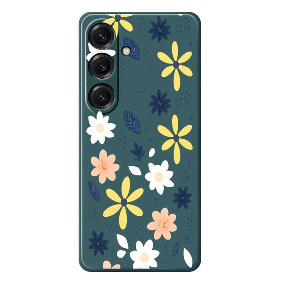 Для Samsung Galaxy S25 Чехол Красочный Цветочный Синие Листья Принт Прямой Край ТПУ Задняя Крышка Телефона
