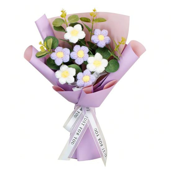 Искусственные цветы Ручной работы Вязаный крючком букет цветов Мягкая хлопковая пряжа Не требует ухода Гибкие стебли Искусственный цветок День святого Валентина Свадебное украшение