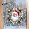 Holiday Glass Decals Christmas Window Clings, Cute Santa Claus Wreath Sticker, Cartoon Clings Static Decal for Office Shop Winter Party Decoration