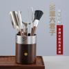 Stainless Steel Ebony Wood Tea Ceremony Six Tools Set With Storage Cylinder Kung Fu Home Use