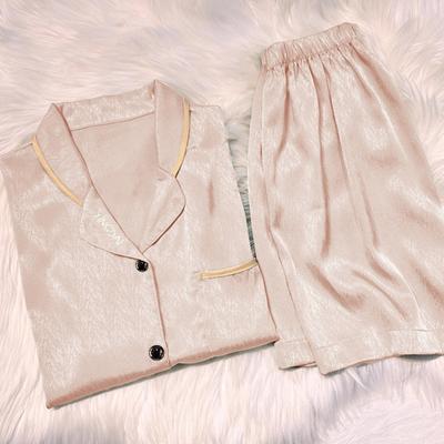 Розовая текстурированная летняя пижама с коротким рукавом из ледяного шелка для девочки, нишевая, летняя, свободная, для дома, комплект из двух предметов