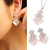 Women Squares Shape Pendant Chain Necklace Earrings Jewelry Set