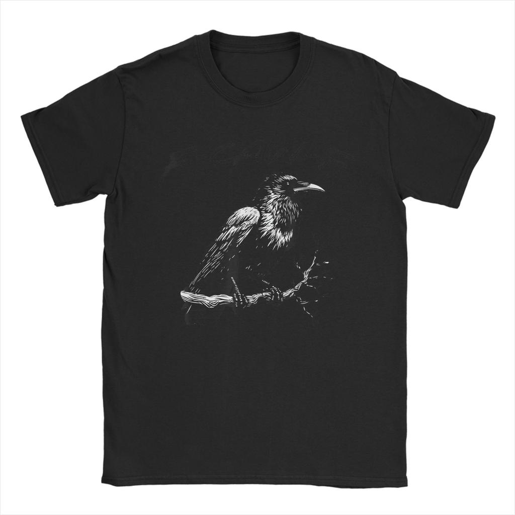Crow F-Caw-F Funny Black Bird Moon Christmas Santa Hat T-Shirt for Men Crew Neck T Shirts  Short Sleeve Tee Shirt Clothing