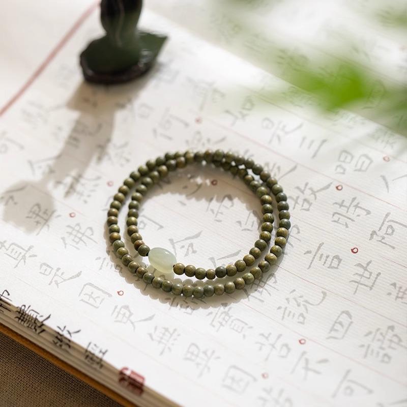 Original Old Material Green Sandalwood Buddha Bead Bracelet Female Forest Student Sandalwood Passion Seed Bracelet Couple Ethnic Style Male Female