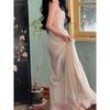Solid Color Pleated Waist Strap Long Skirt Pure Color Pleated Waist Tight Suspender Skirt
