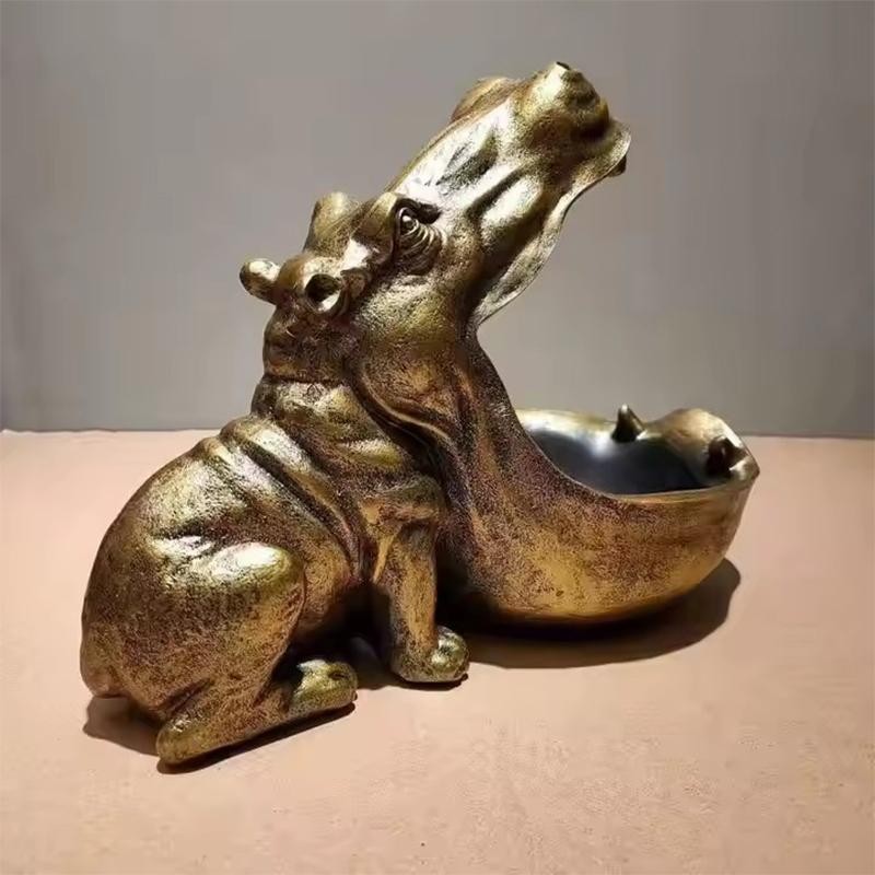 Animal Hippo Statue Home Resin Figurine Art Decoration Sundries Key Container Table Sculpture